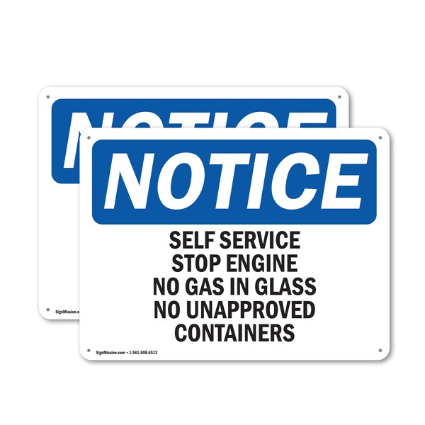 Signmission Self Service Stop Engines No Gas In Glass, 10 in W x Rectangle, Plastic OS-2PACK-NS-P-710-L-18275 - main